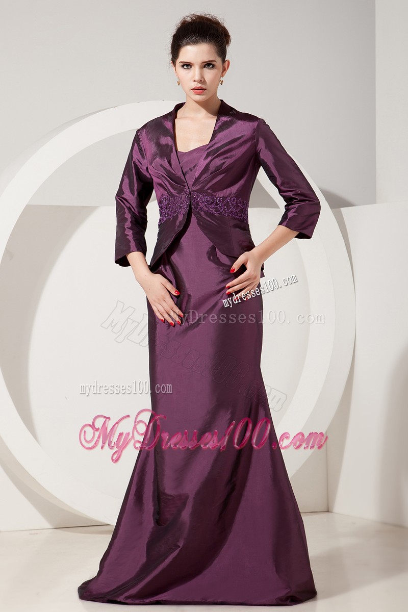 Dark Purple Mermaid Straps Brush Train Satin Mother Of Bride Dress