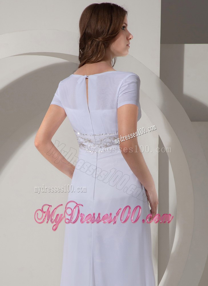 Fashionable Empire V-Neck Court Train Beading Mother Dress in White