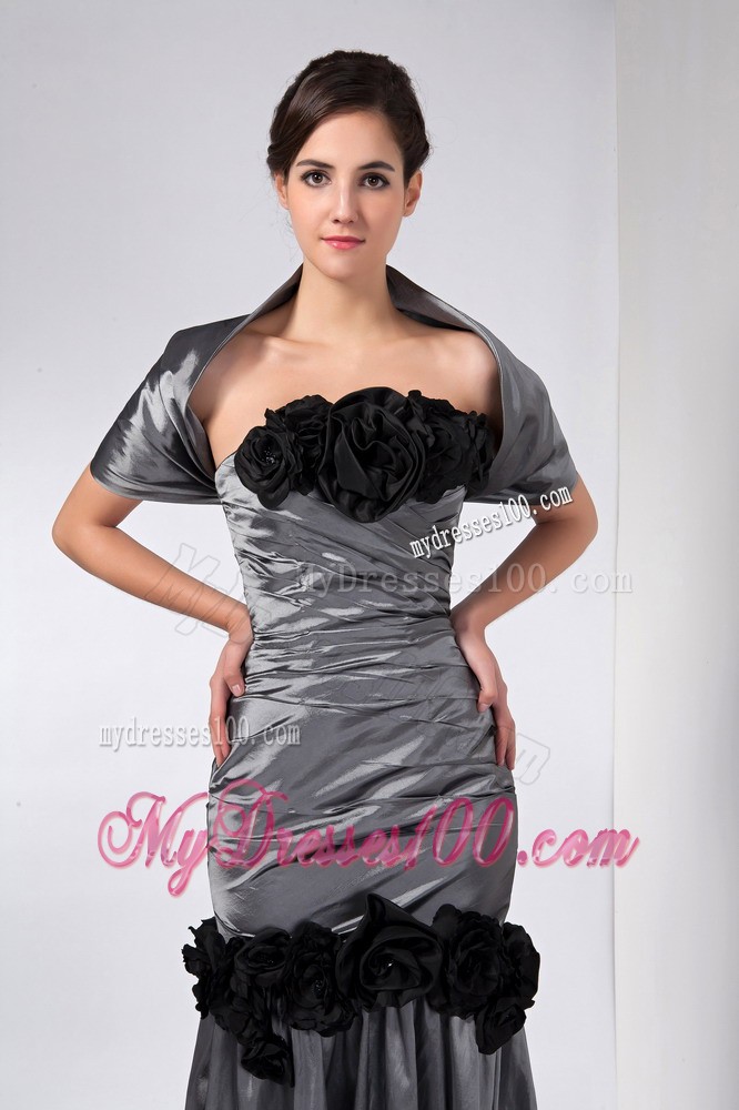 Grey Column Strapless Ankle-length Hand Made Flowers Mother Dress