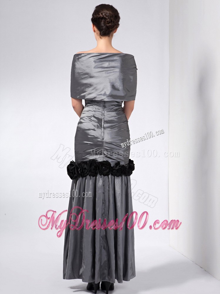 Grey Column Strapless Ankle-length Hand Made Flowers Mother Dress