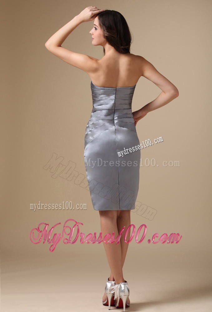 Grey Column Sweetheart Knee-length Beading Mother Bride Dress