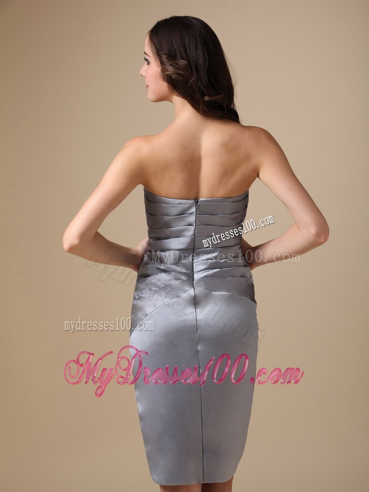Grey Column Sweetheart Knee-length Beading Mother Bride Dress