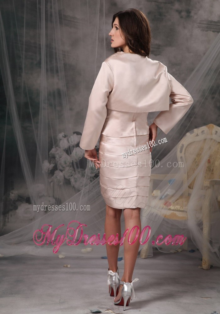Ivory Column Sheath Strapless Knee-length Ruffles Mother Bride Dress