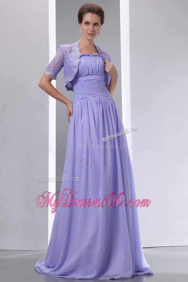 Lilac Spaghetti Straps Brush Ruching Mother Bride Dress