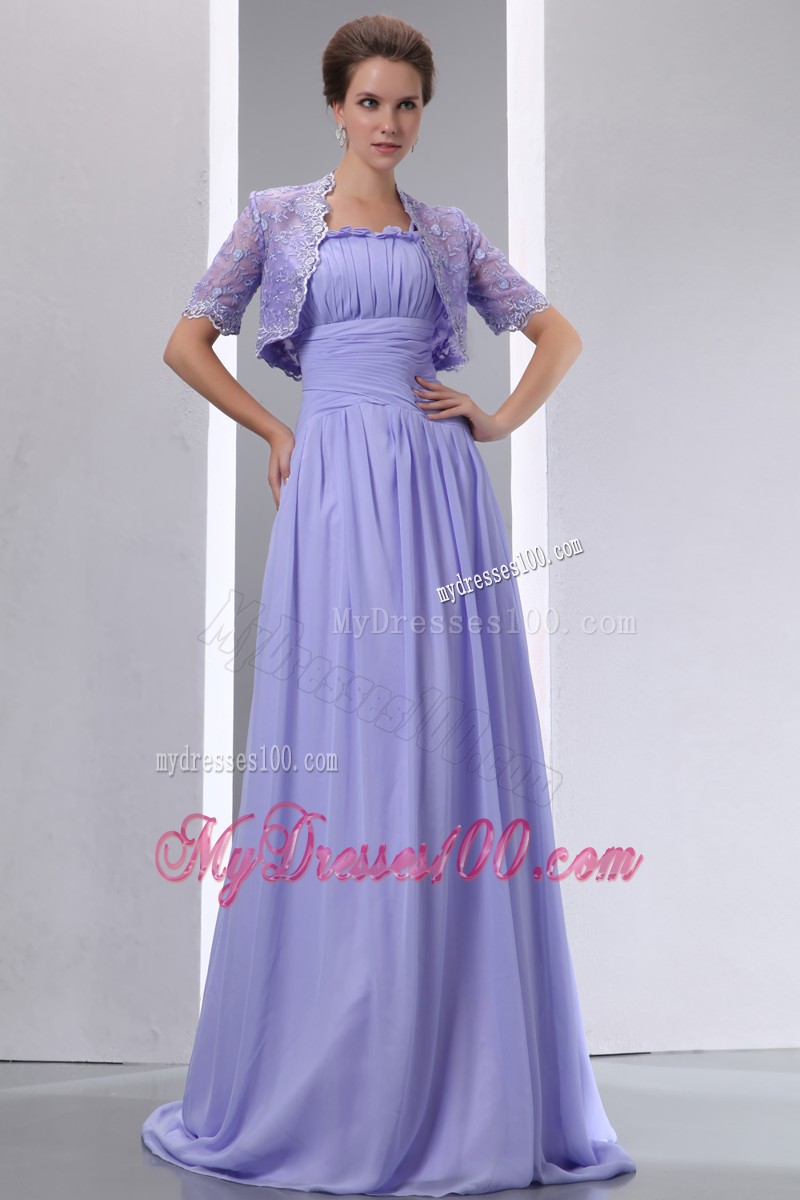 Lilac Spaghetti Straps Brush Ruching Mother Bride Dress