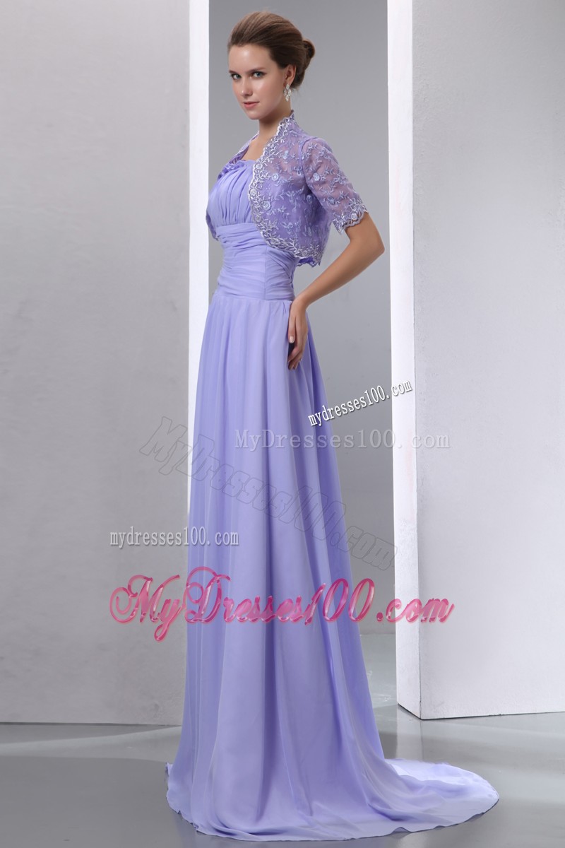 Lilac Spaghetti Straps Brush Ruching Mother Bride Dress