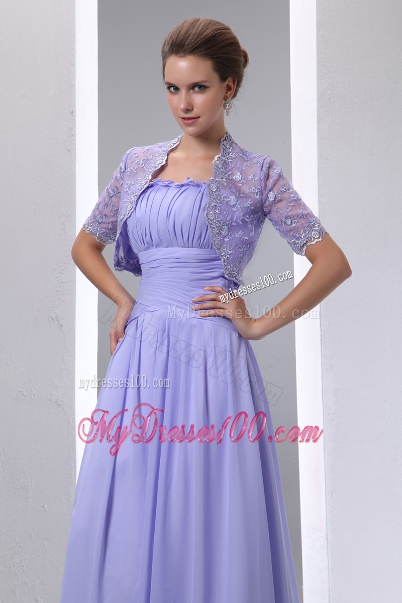 Lilac Spaghetti Straps Brush Ruching Mother Bride Dress
