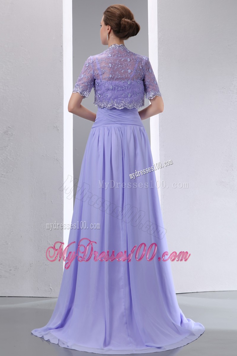 Lilac Spaghetti Straps Brush Ruching Mother Bride Dress