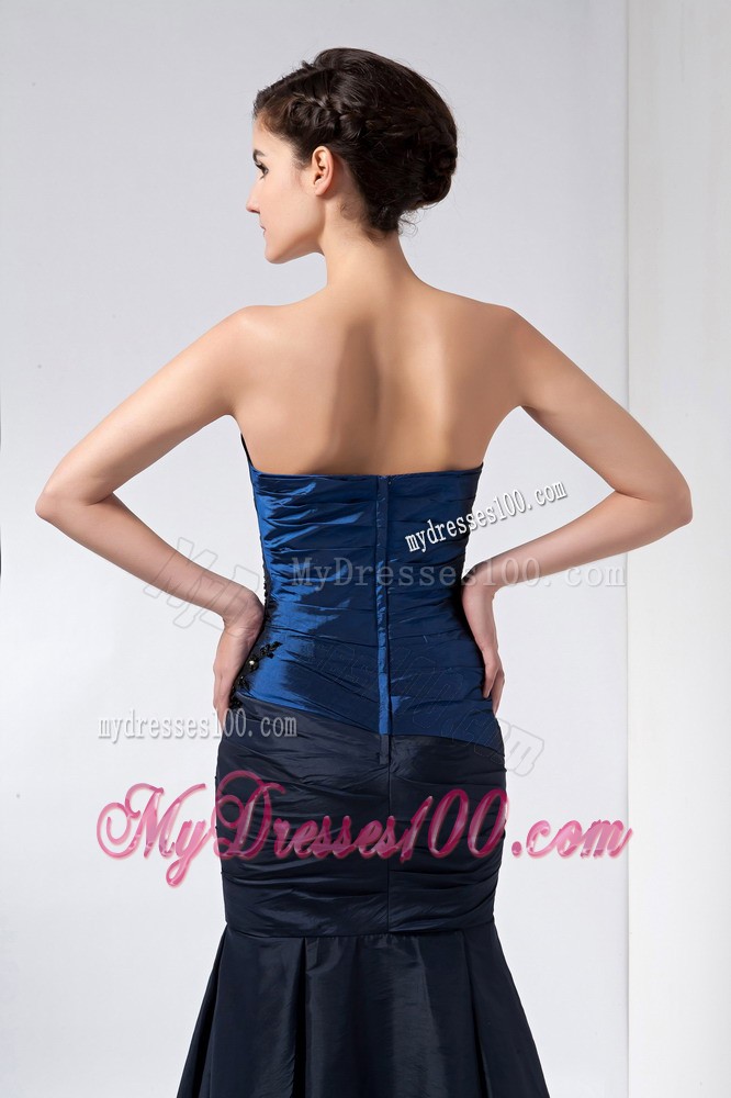 Navy Blue Strapless Knee-length Beading and Appliques Mother Dress