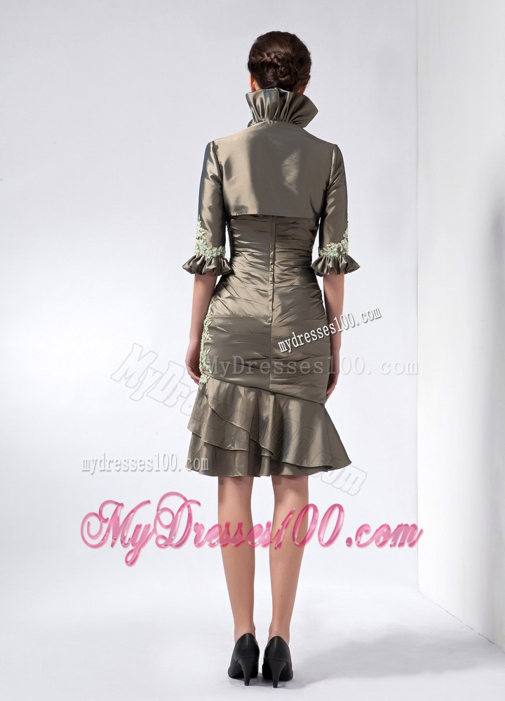 Olive Green Column Sweetheart Knee-length Appliques Mother Dress