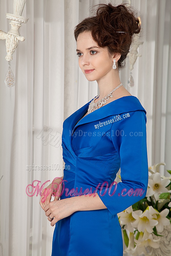 Peacock Blue Column V-neck Ruching Mini Mother of the Bride Dresses