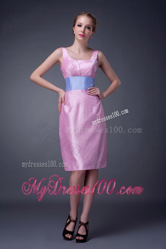 Pink Column Scoop Knee-length Sashes Mother of the Bride Dress