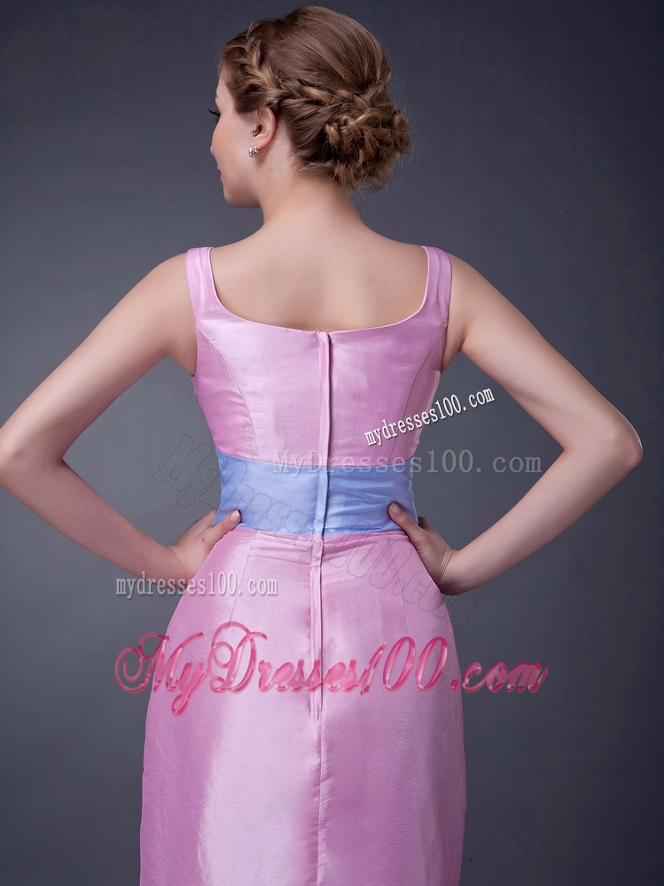 Pink Column Scoop Knee-length Sashes Mother of the Bride Dress