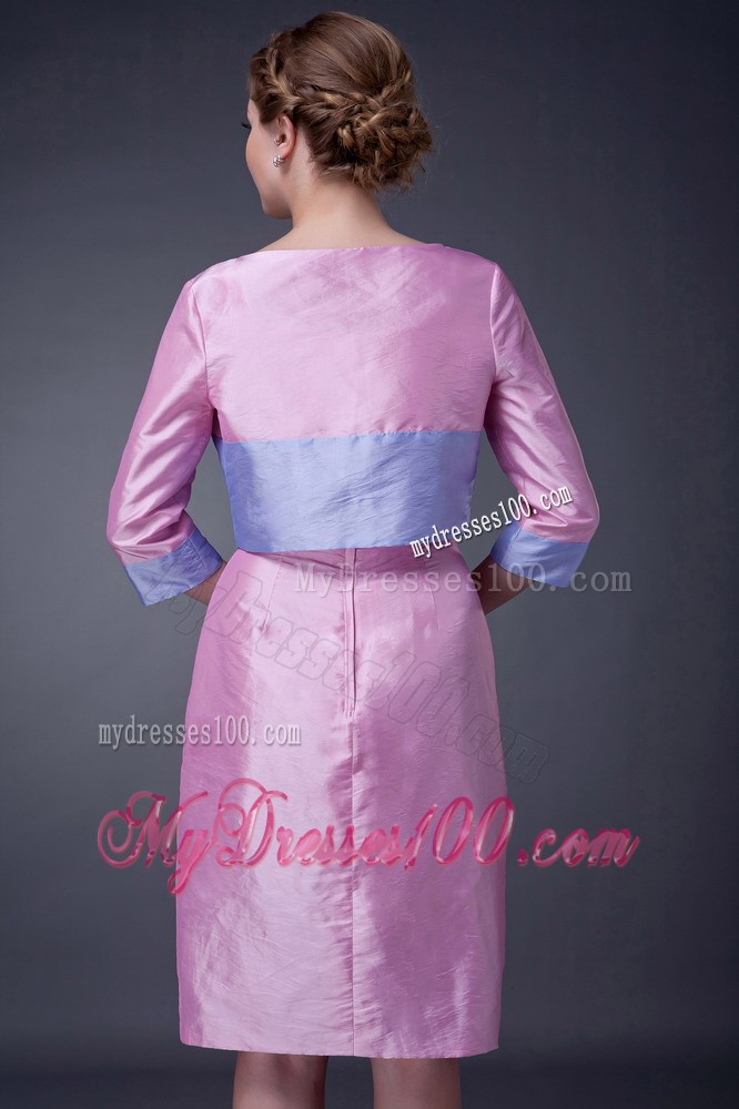 Pink Column Scoop Knee-length Sashes Mother of the Bride Dress