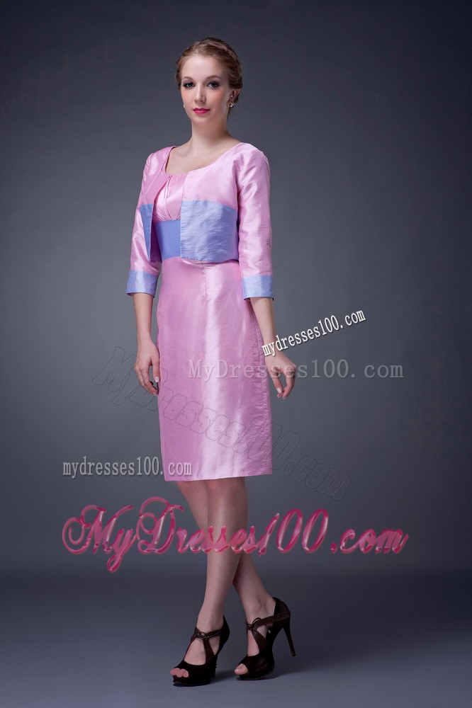 Pink Column Scoop Knee-length Sashes Mother of the Bride Dress