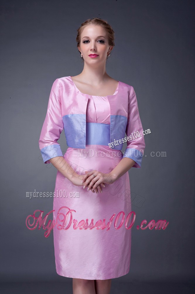 Pink Column Scoop Knee-length Sashes Mother of the Bride Dress