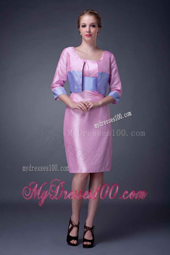 Pink Column Scoop Knee-length Sashes Mother of the Bride Dress