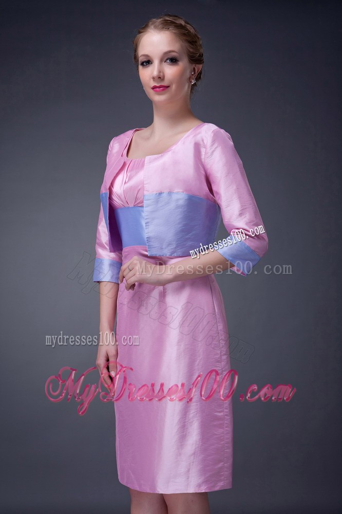 Pink Column Scoop Knee-length Sashes Mother of the Bride Dress