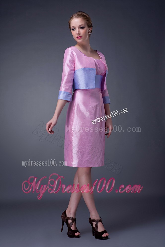 Pink Column Scoop Knee-length Sashes Mother of the Bride Dress