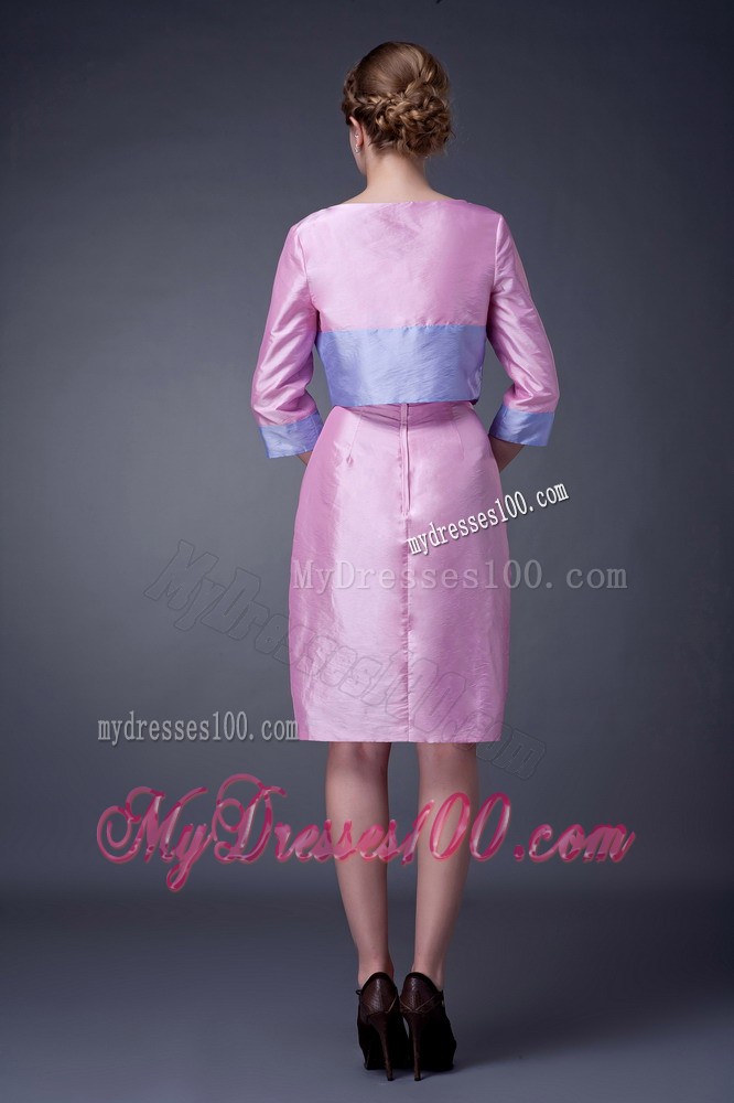 Pink Column Scoop Knee-length Sashes Mother of the Bride Dress