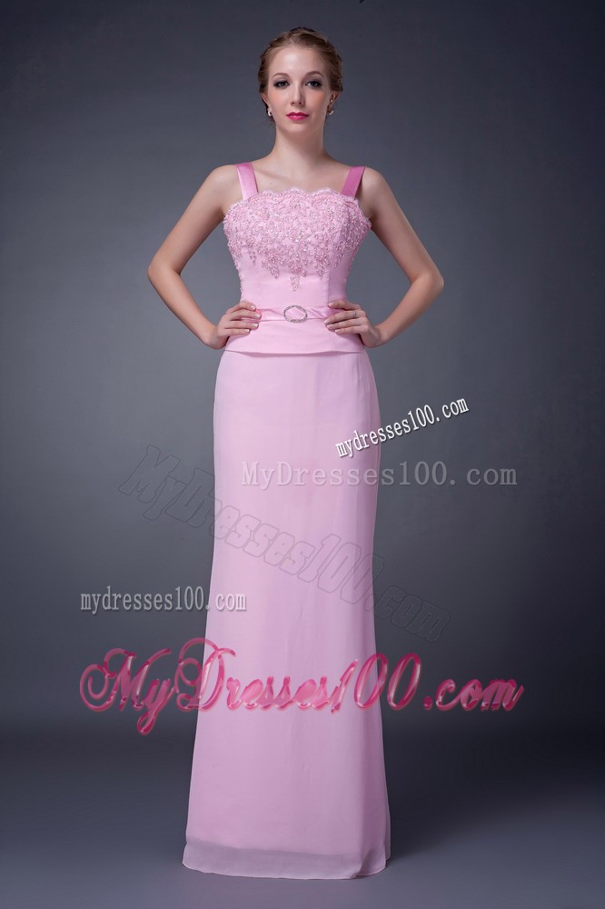 Pink Column Straps Beading Mother Bride Dress Embellished Appliques