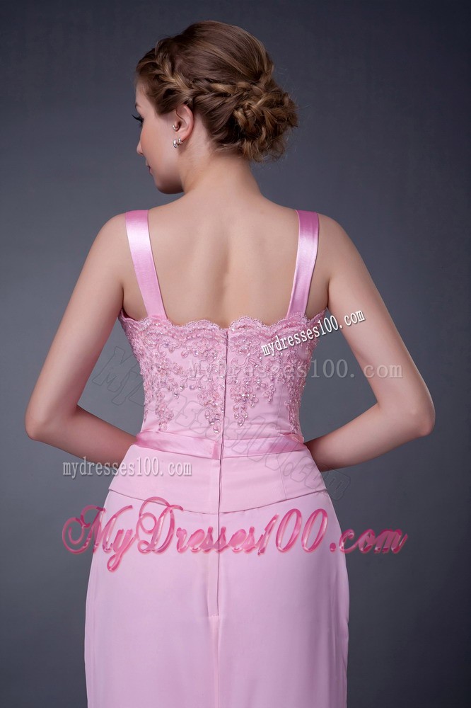 Pink Column Straps Beading Mother Bride Dress Embellished Appliques