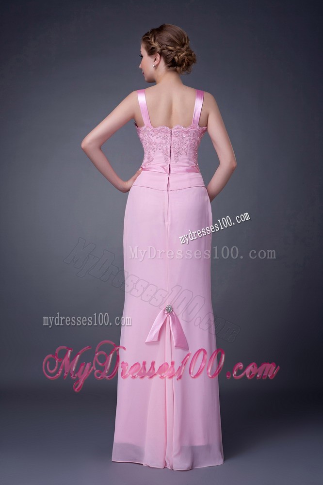 Pink Column Straps Beading Mother Bride Dress Embellished Appliques