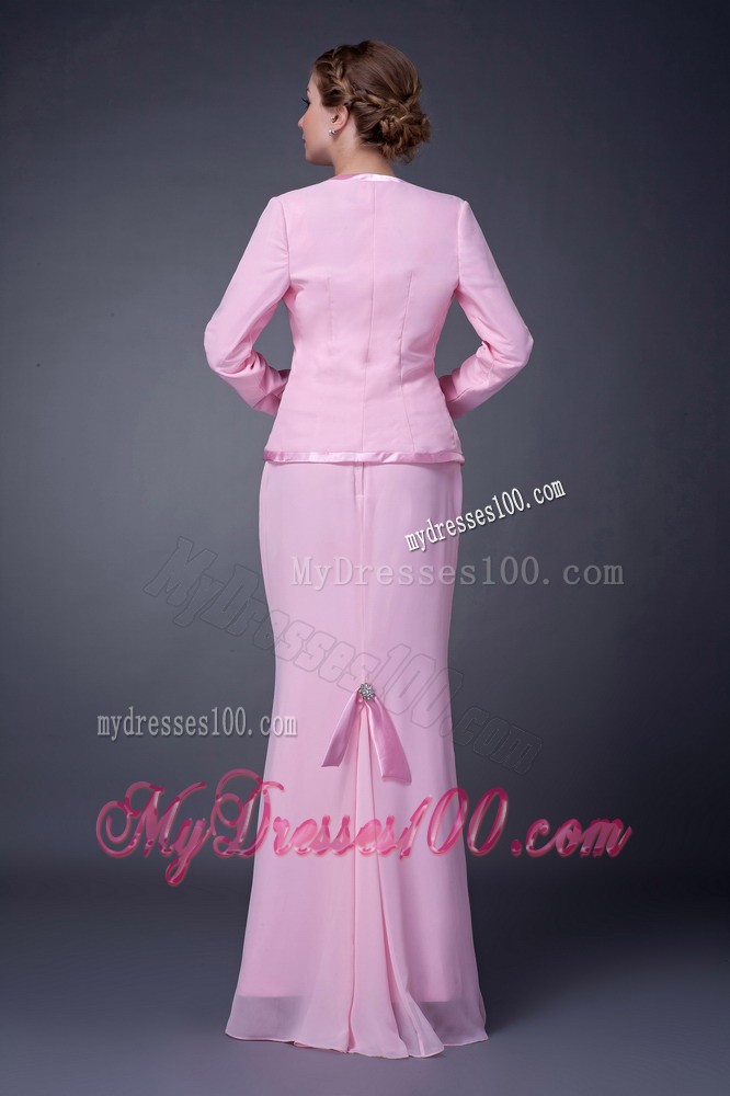Pink Column Straps Beading Mother Bride Dress Embellished Appliques