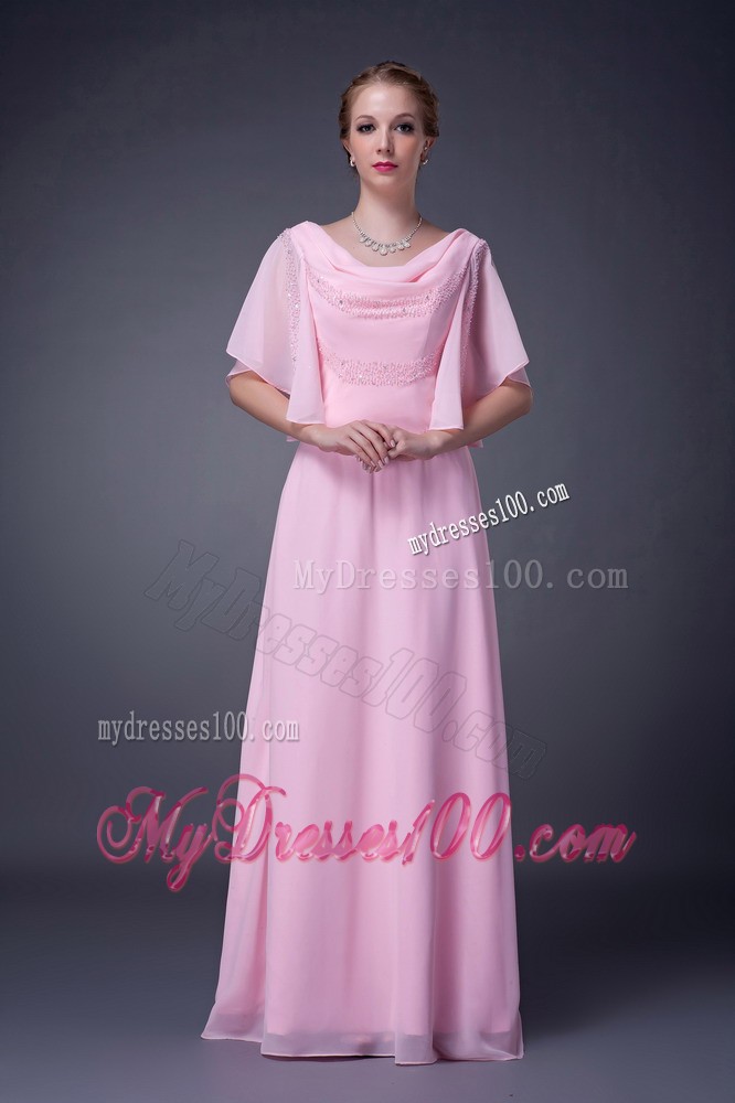 Pink Empire V-neck Floor-length Beading Mother of the Bride Dress