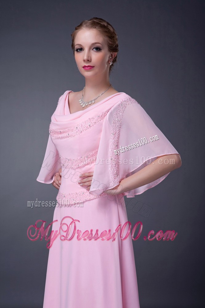 Pink Empire V-neck Floor-length Beading Mother of the Bride Dress