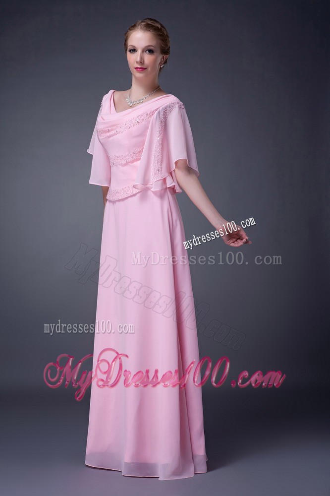 Pink Empire V-neck Floor-length Beading Mother of the Bride Dress