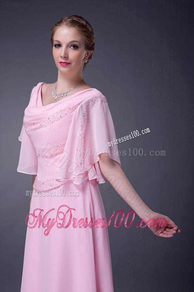 Pink Empire V-neck Floor-length Beading Mother of the Bride Dress