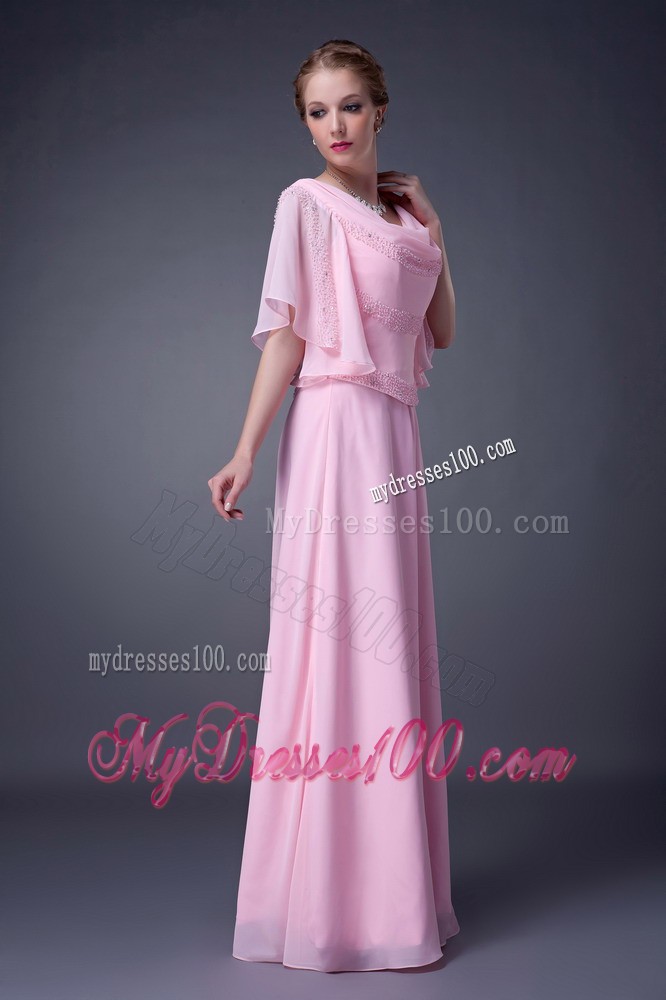 Pink Empire V-neck Floor-length Beading Mother of the Bride Dress