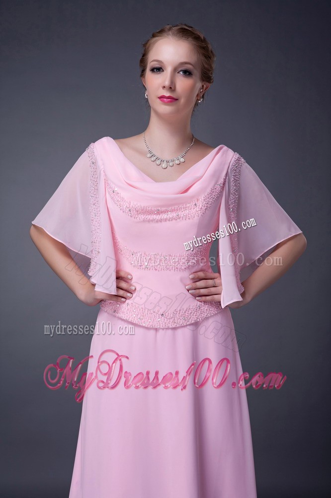Pink Empire V-neck Floor-length Beading Mother of the Bride Dress
