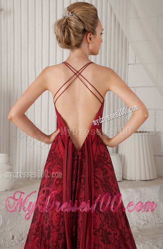 Red Spaghetti Straps Brush Train Printing Mother Bride Dress