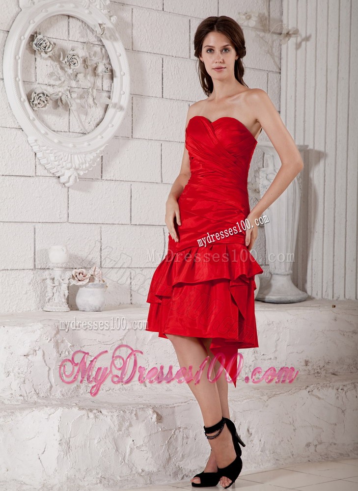 Red Column and Ruffled Jacket Knee-length Ruching Mother Bride Dress