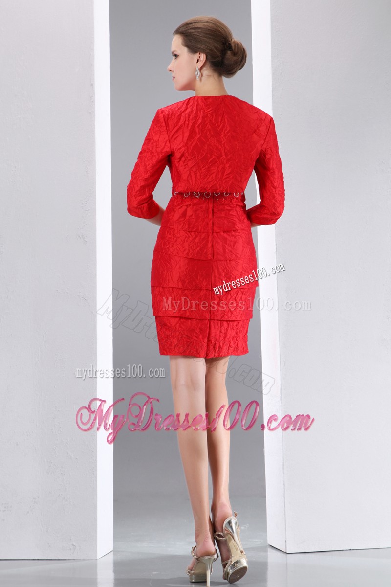 Red Column Sweetheart Mini-length Beading Mother of the Bride Dress