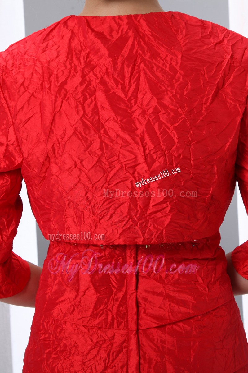 Red Column Sweetheart Mini-length Beading Mother of the Bride Dress