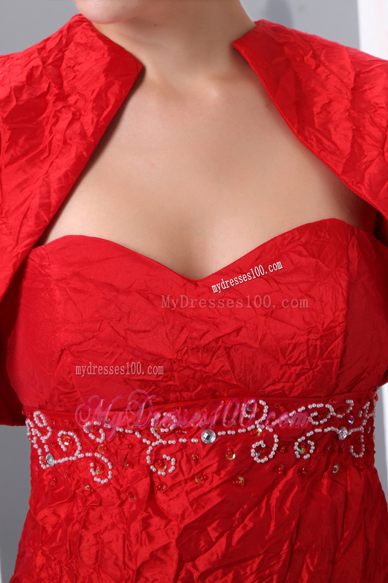 Red Column Sweetheart Mini-length Beading Mother of the Bride Dress