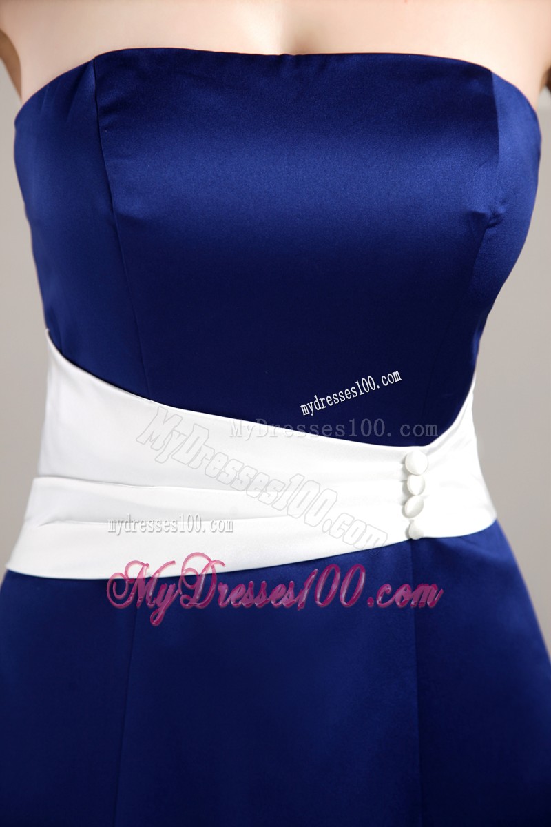 Royal Blue Empire Strapless Mother Bride Dress Decorated White Sash