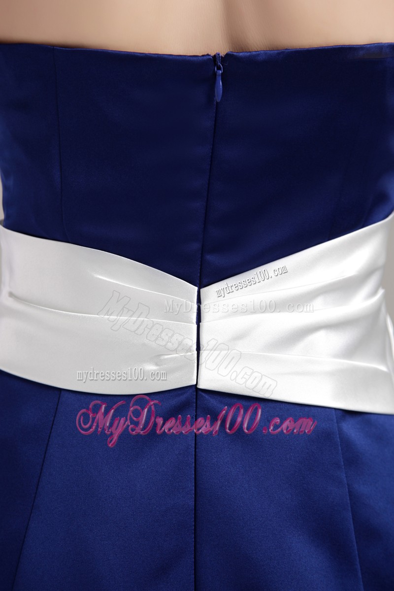 Royal Blue Empire Strapless Mother Bride Dress Decorated White Sash