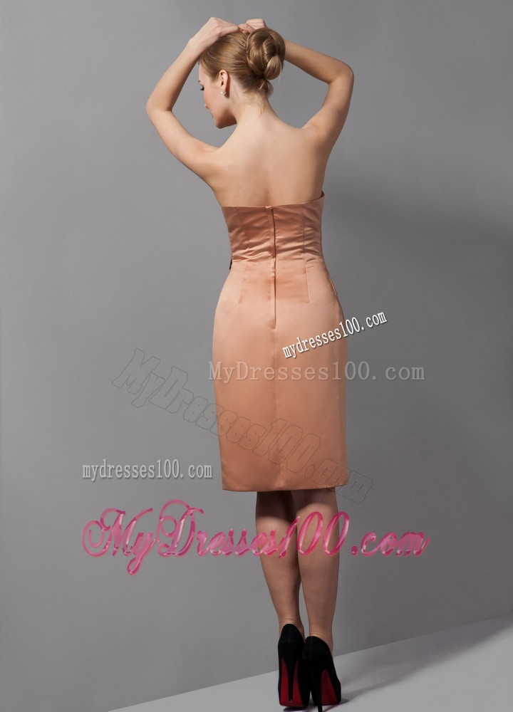 Rust Red Strapless Knee-length Ruching Mother of the Bride Dress