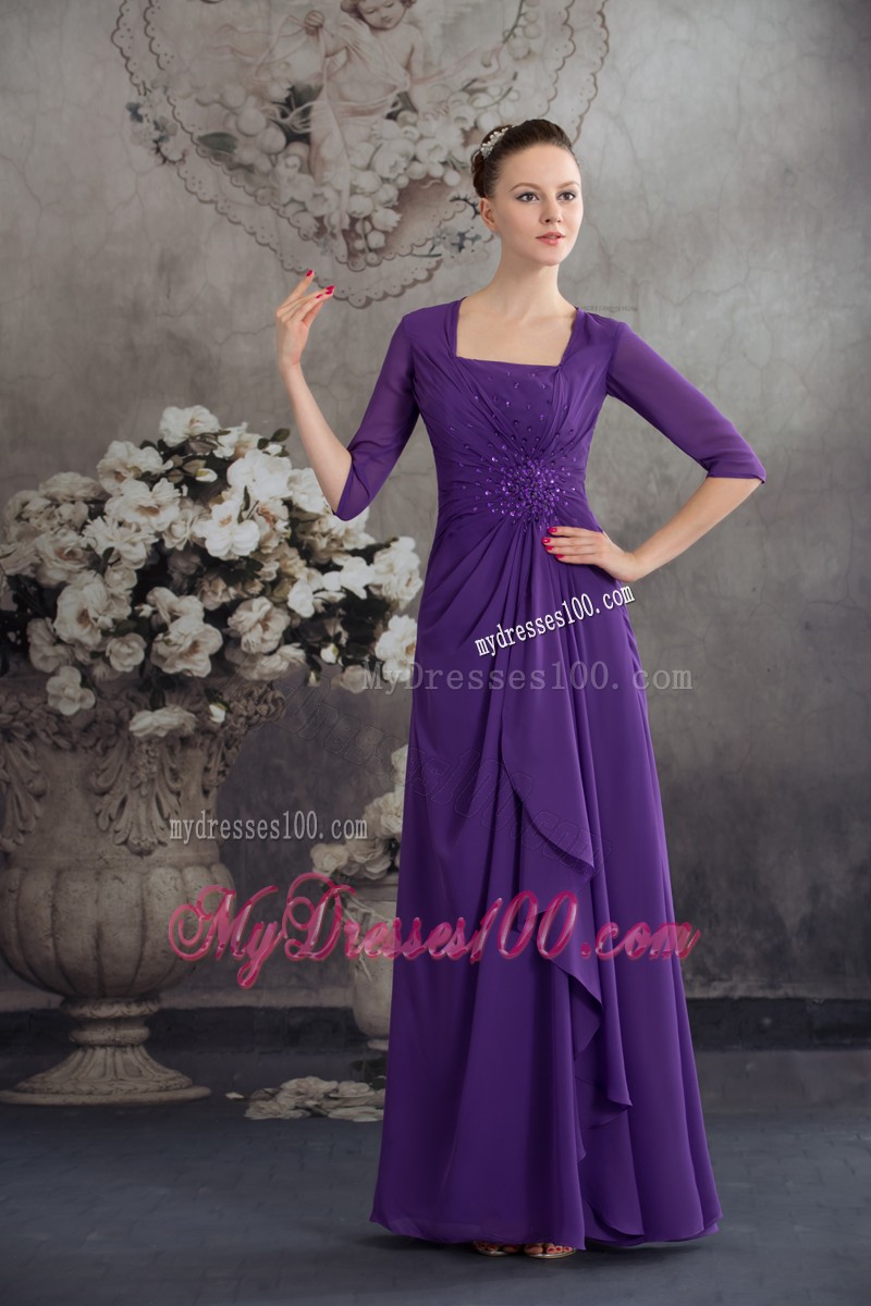 Simple Empire Square long Purple 2013 Mother Bride Dress with Beading