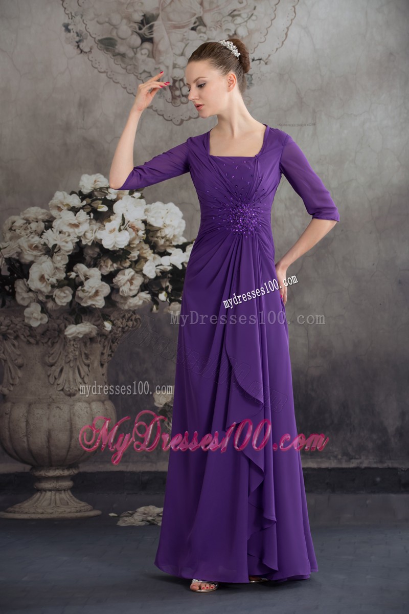 Simple Empire Square long Purple 2013 Mother Bride Dress with Beading