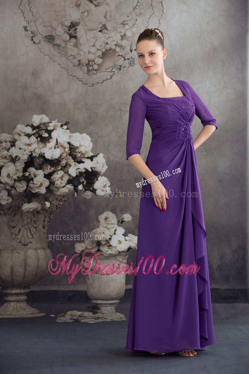 Simple Empire Square long Purple 2013 Mother Bride Dress with Beading
