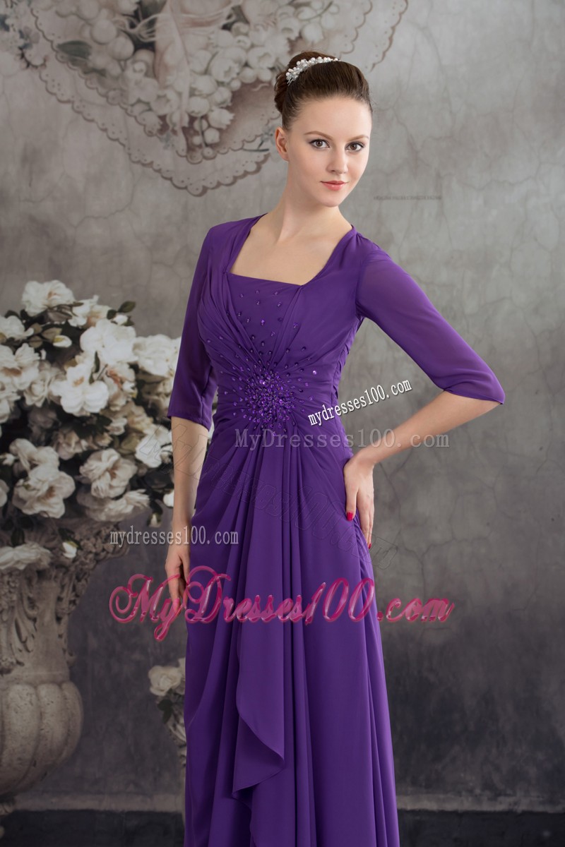 Simple Empire Square long Purple 2013 Mother Bride Dress with Beading