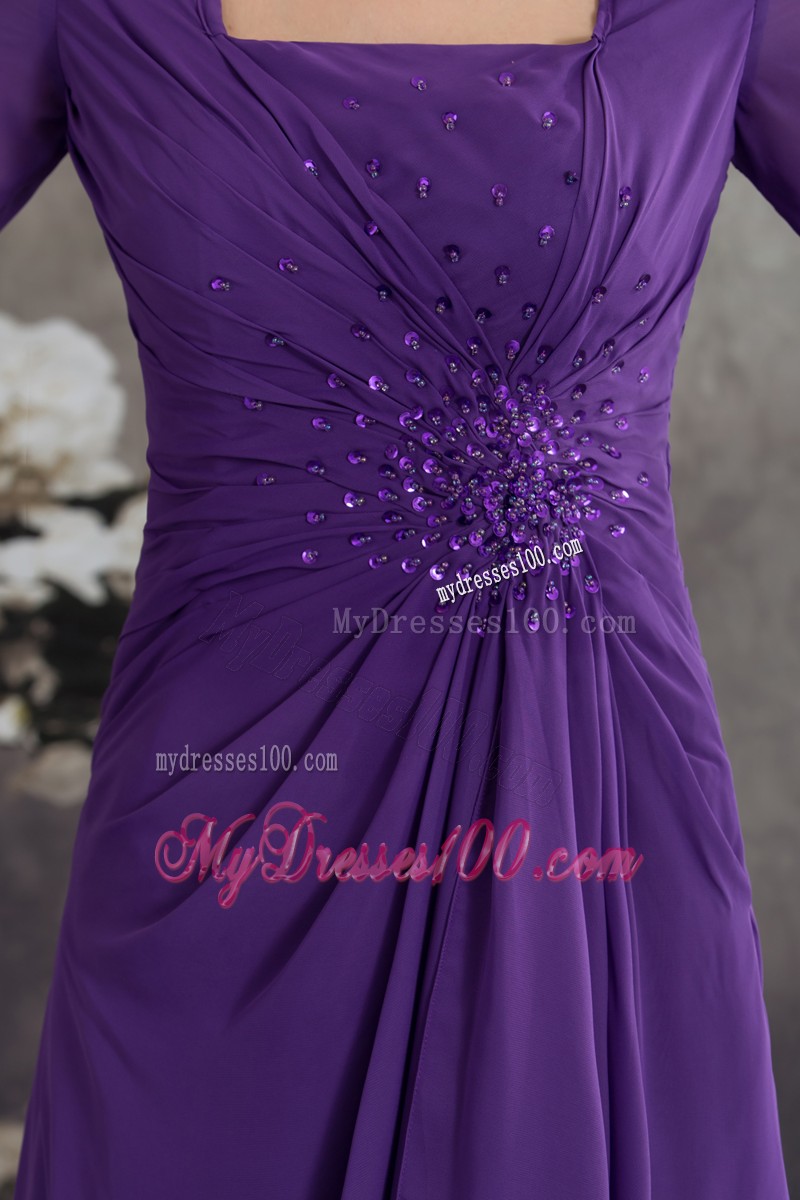 Simple Empire Square long Purple 2013 Mother Bride Dress with Beading