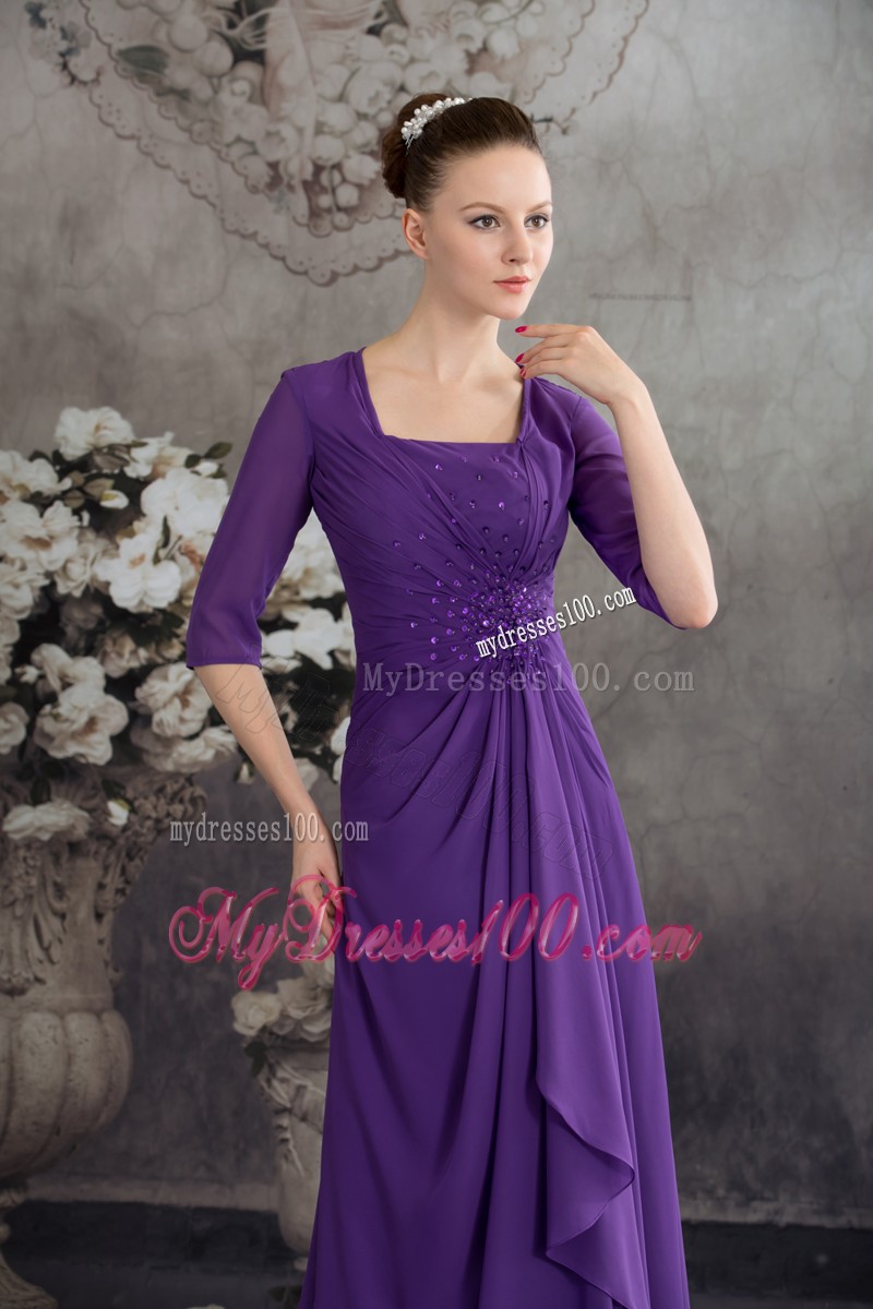 Simple Empire Square long Purple 2013 Mother Bride Dress with Beading