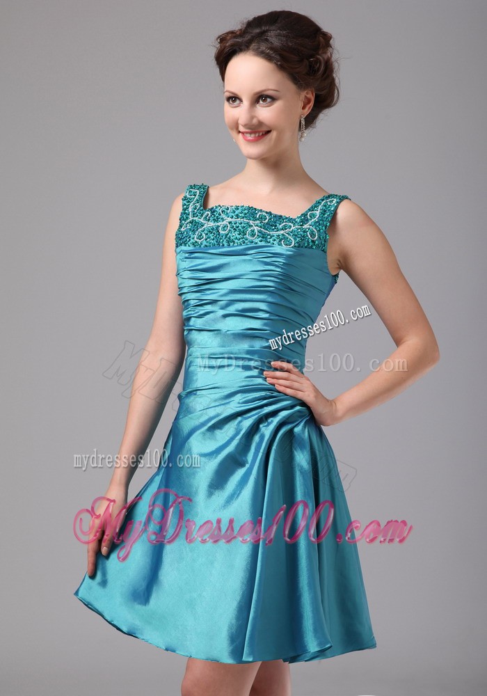 Teal Appliques and Ruche Mini Mother of the Bride Dress with Jacket