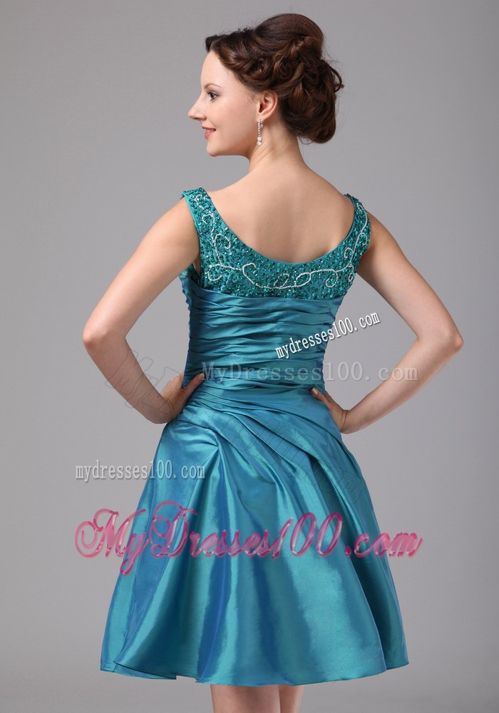 Teal Appliques and Ruche Mini Mother of the Bride Dress with Jacket